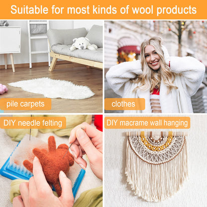 Carpet Rake-Sheepskin Wool Brush and Sheepskin Brush Cleaner Comb, More Suitable for Pile Carpets/Rugs, for Carding Fur, Restore Carpets Softness and Texture (Wood, 2PCS(Big+ Small)