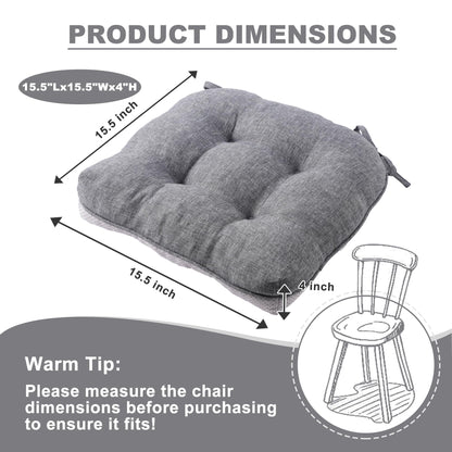 Battilo Chair Cushions Set of 2 for Reading Seats, Seat Cushions for Kitchen Dining Chairs with Non-Slip Backing, Indoor/Outdoor Waterproof Chair Seat Pads with Ties, 40cm x 40cm x 10cm, Dark Grey