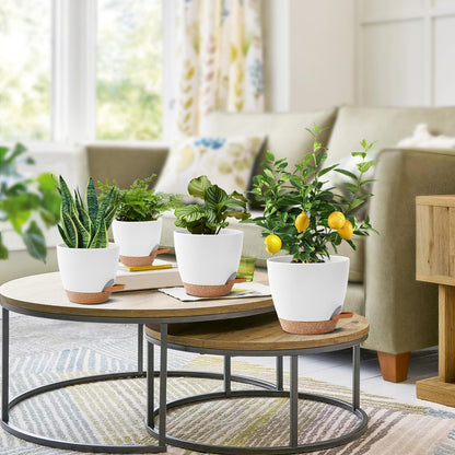 5 Pack Plant Pots Indoor 7/6.5/6/5.5/5 Inch Flower Pots Self Watering Planters for Indoor Plants with Drainage Hole Plastic Plant Pot for African Violet Cactus Flowers Succulents(White)