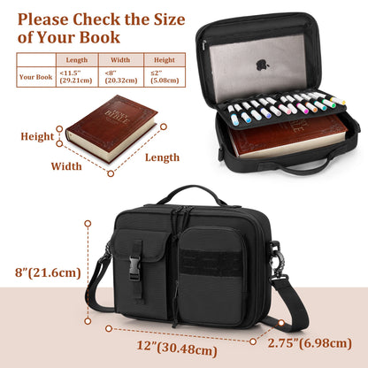Damero Bible Cover for Men Women, Bible Carrying Case Church Bag with Pockets and Shoulder Strap, Black (Patent Pending)