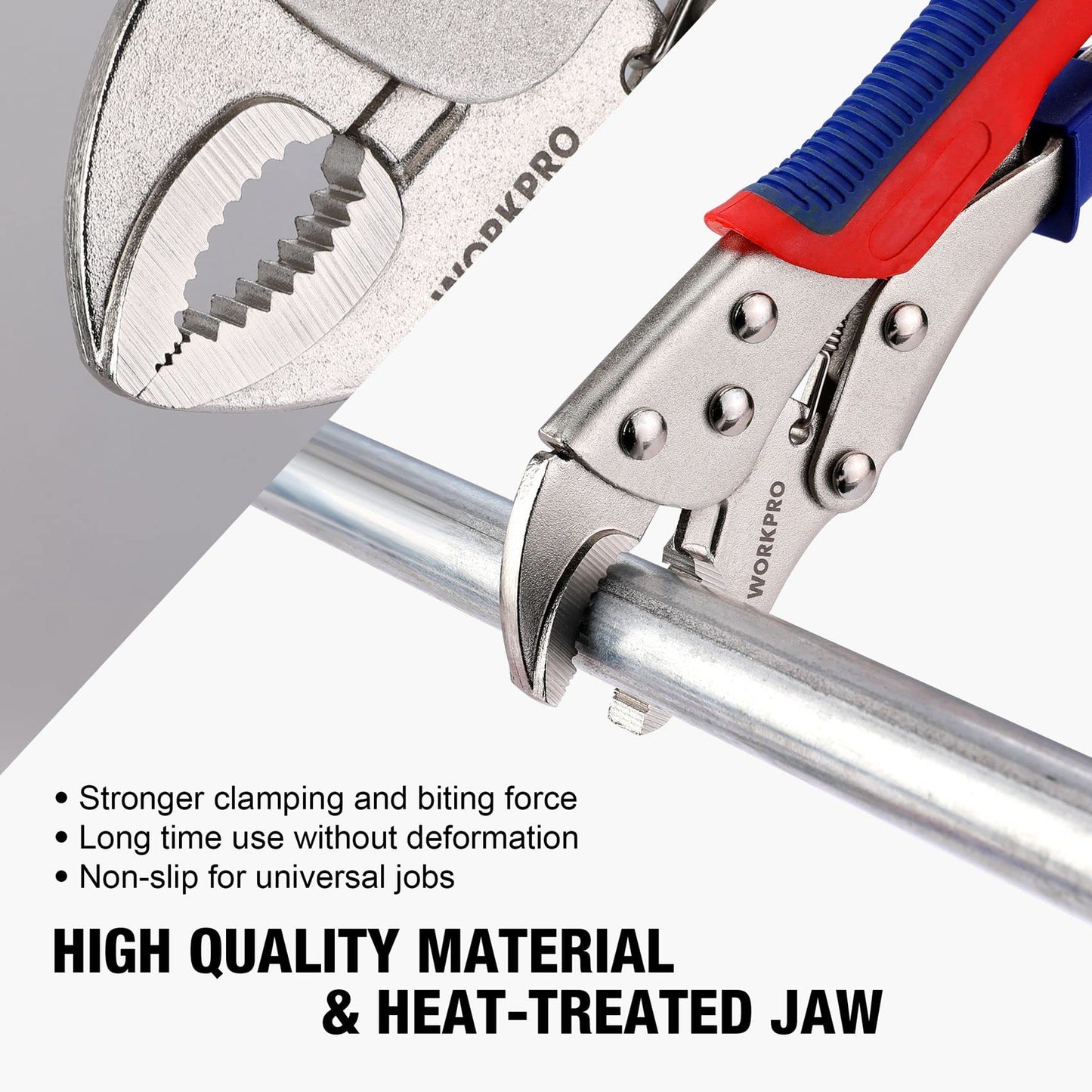 WORKPRO 3-Piece Locking Pliers Set, 10-inch Curved Jaw, 7-inch Curved Jaw and 6-1/2-inch Straight Jaw