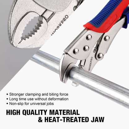 WORKPRO 3-Piece Locking Pliers Set, 10-inch Curved Jaw, 7-inch Curved Jaw and 6-1/2-inch Straight Jaw