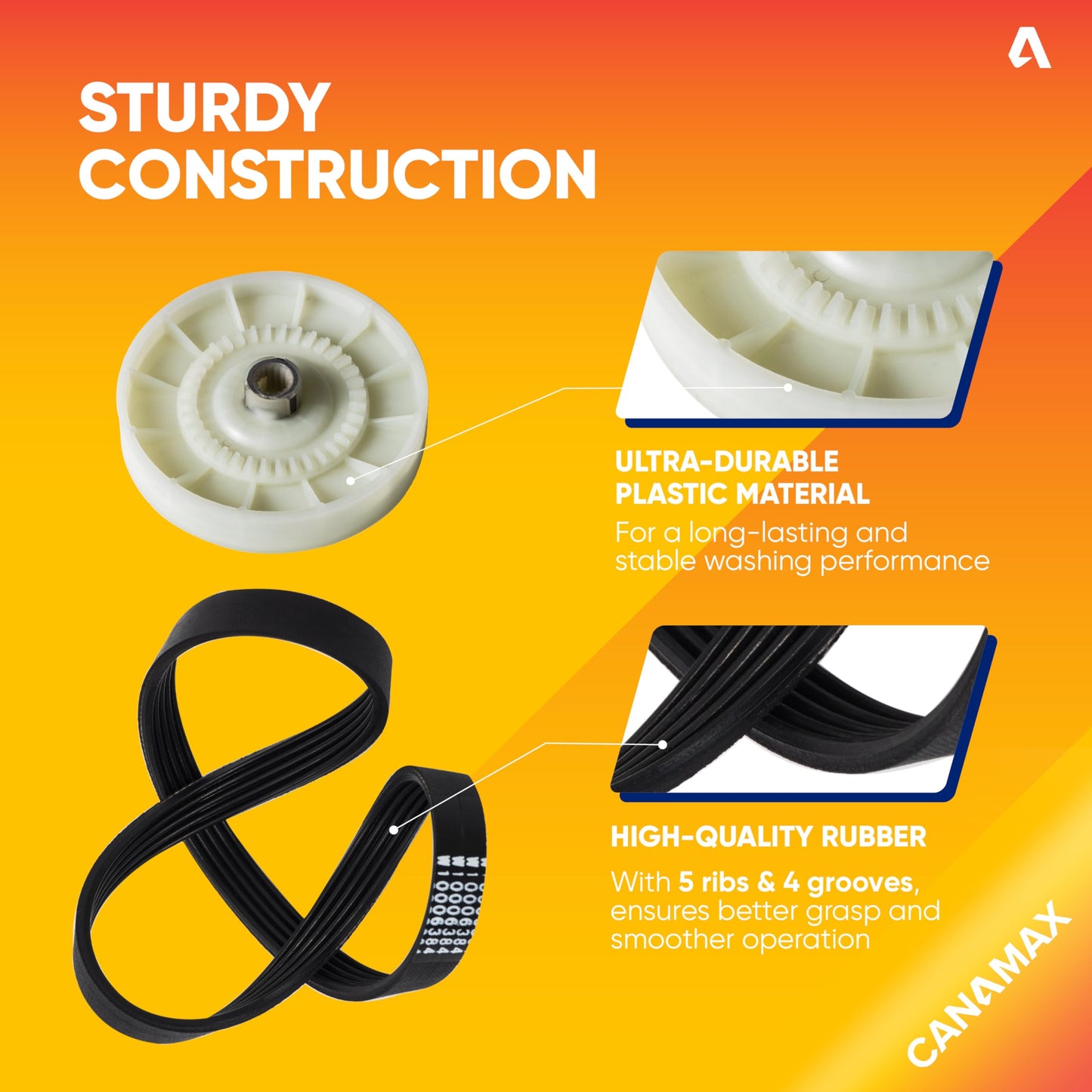 [New] Canamax Premium W10721967 Washer Pulley Clutch Kit & W10006384 Washer Drive Belt - Compatible with Whirlpool Kenmore Washers - Replaces AP5951296, W10006356, W10315818, PS10057144