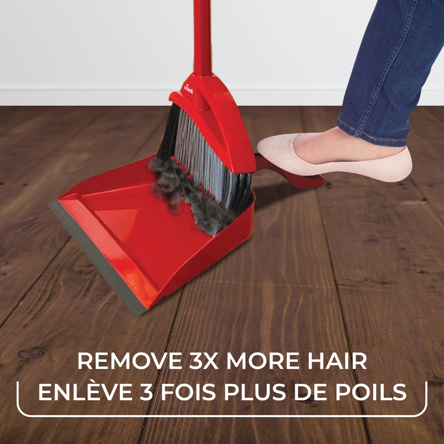 Vileda Pet Pro Broom with Step-On Dustpan and 3-Piece Handle | Remove 99% Dust and Dirt in One Sweep