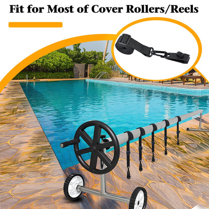 30Pcs Upgraded Adjustable Length Pool Solar Cover Reel Strap Pool Cover Reel Attachment Straps Pool Reel Strap Kit Including 10 Solar Cover Reel Blanket Straps with Hooks,10 Clamps,10 Touch Fastener