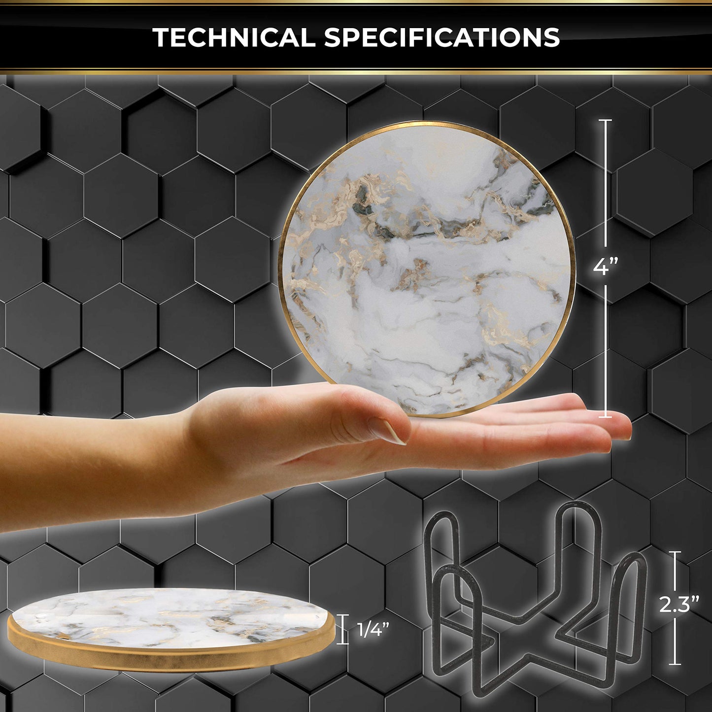 KROWN KITCHEN - 6 Pieces Coasters for Drinks Absorbent with Holder. Stone Coasters with Cork Base. Gift Ideas