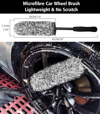 YeewayVeh 5PCS Car Wheel Cleaning & Shine Kit, Bendable & Microfiber Rim Cleaner Brush with Tire Scrubber, Boars Hair Detailing Brush and Tire Shine Applicator, All-in-One Wheel Care Pro Kit