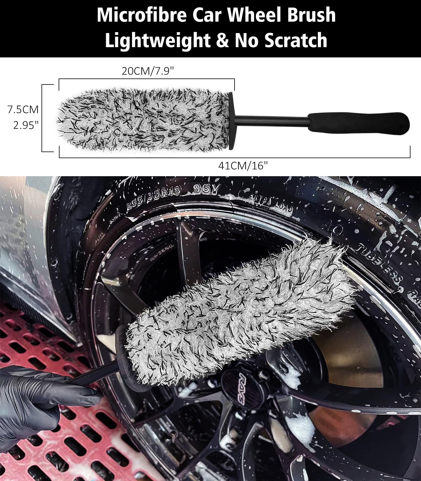 YeewayVeh 4Pack Car Wheel Cleaning Kit, Bendable Wheel Brush and Microfiber Rim Cleaner Brush, Tire Brush and Car Detailing Brush, Soft & No-Scratch Auto Wheels Cleaning Set for All Wheel Types, Red