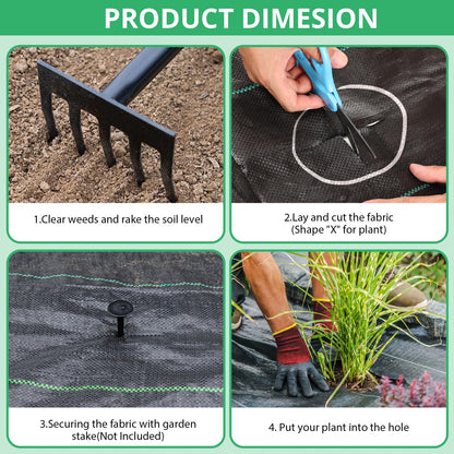 4FT x 66FT Garden Weed Barrier Landscape Fabric,Phiocxem Heavy Duty Garden Weed Control Cloth,Breathable Woven Geotextile Fabric Ground Cover for Gardening, Farming(Black 1.2m x 20m)