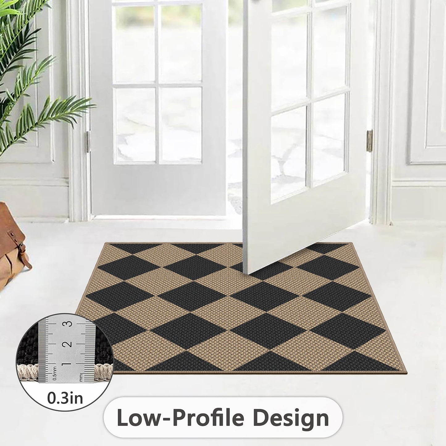 Capslpad Indoor Door Mat 24"x36",Non-Slip Checkered Front Door Mat Indoor,Easy Jute Low-Profile Entryway Mat,Mud Trapper Absorbent Inside Floor Mats Area Rug for Entrance Entry(Nature/Black)
