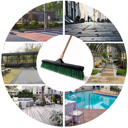 Eyliden 18" Wide Push Broom with 66" Long Handle, Heavy-Duty Professional Outdoor Indoor Brooms with Stiff Bristles, Garage Broom for Sidewalk Driveway Yard Patio Decks Bathroom Cleaning