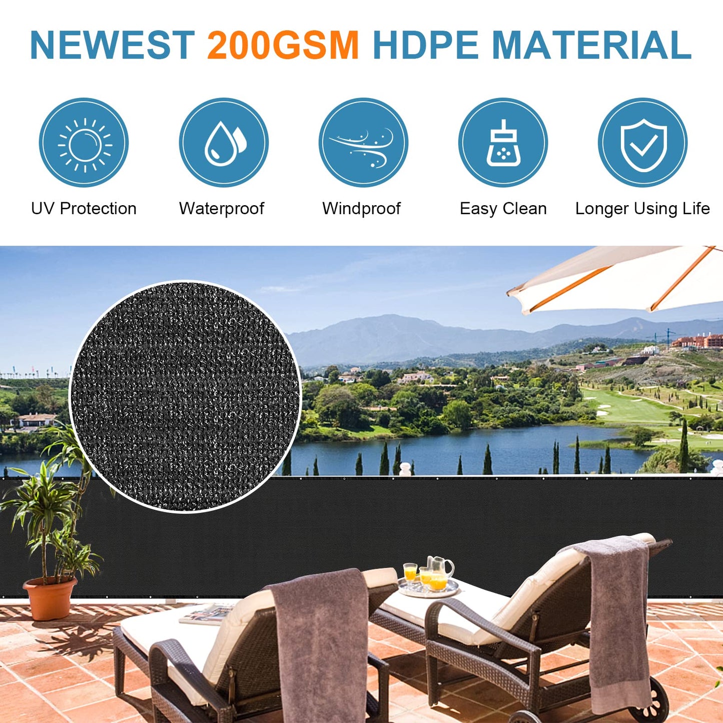 Balcony Privacy Screen 3.0ft x 20ft, Heavy Duty UV Protection Heat Resistant Privacy Curtain for Balcony, Outdoor Privacy Screen with Cable Ties and Rope for Home, Balcony, Garden