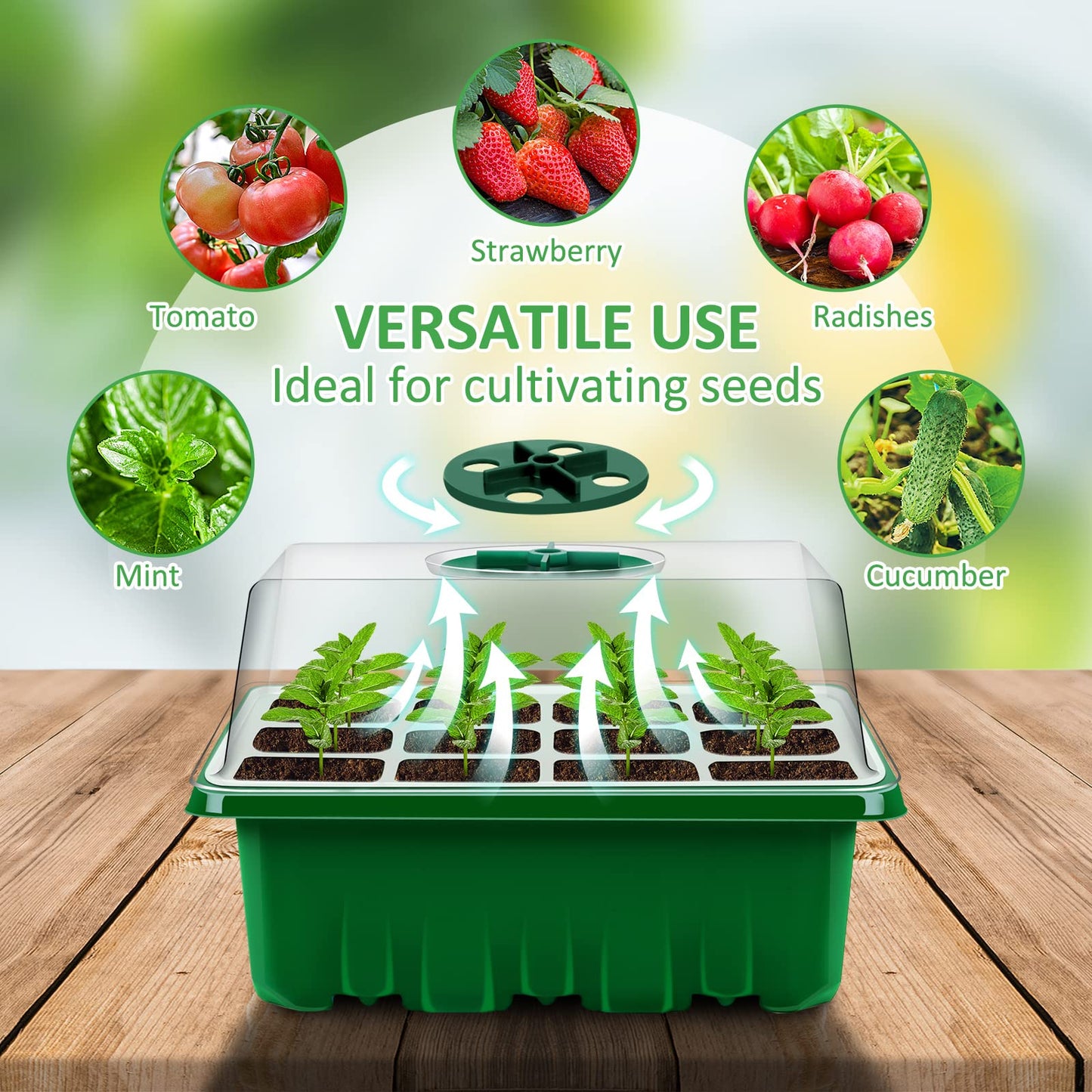 YAUNGEL Seed Starter Trays, 10 Pack 120 Cells Thicken Seed Starting Tray Kit with Humidity Dome/Clear Lids Durable Growing Seedling Trays for Greenhouse & Gardens