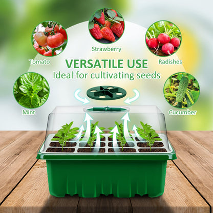 YAUNGEL Seed Starter Trays, 10 Pack 120 Cells Thicken Seed Starting Tray Kit with Humidity Dome/Clear Lids Durable Growing Seedling Trays for Greenhouse & Gardens