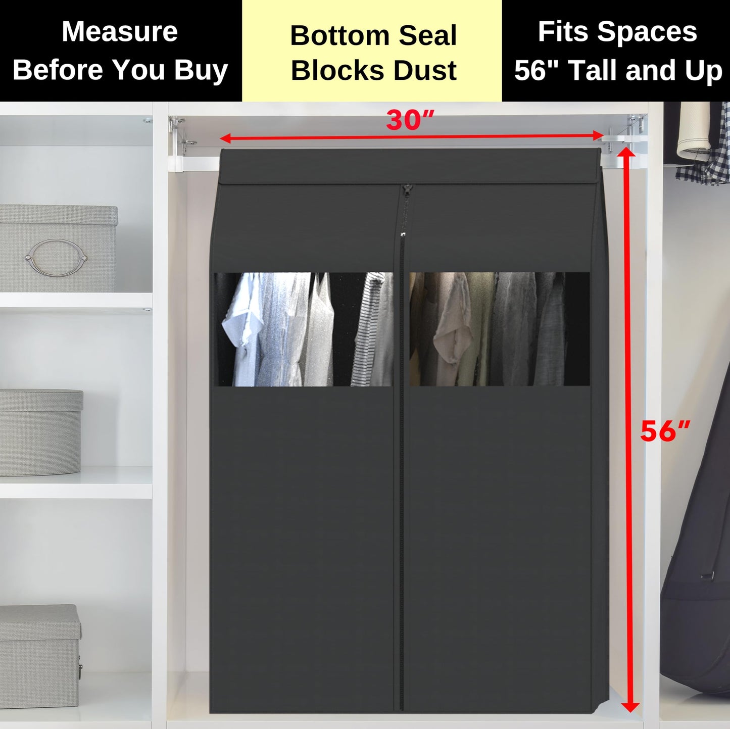 Simple Houseware Garment Covers for Clothes Rack/Closet/Hanging Clothes, Enclosed Clear Window, Dark Grey