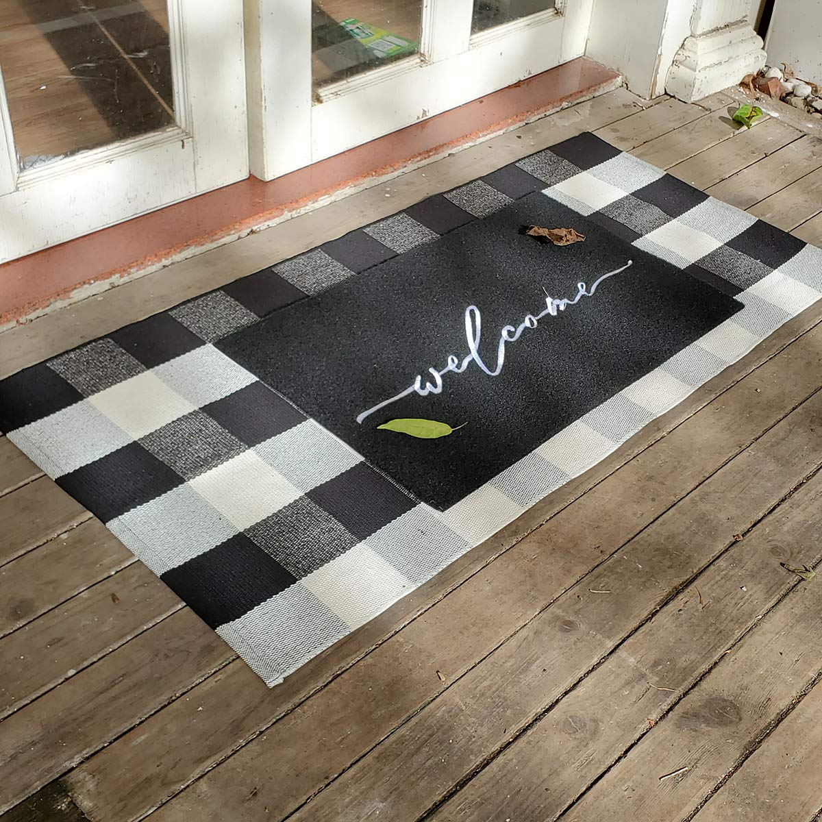 AAZZKANG Welcome Mat Door Mats Outdoor with Non Slip Rubber Backing Durable Front Door Mat Ultra Absorb Mud Easy to Clean Indoor Doormat for Entrance,High Traffic Areas,Patio Black