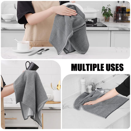 smiry Premium Kitchen Towels(18"x 28", 6 Pack), Large Cotton Dish Cloths Set, Flat & Terry Towel Highly Absorbent Tea Towels with Hanging Loop, Grey