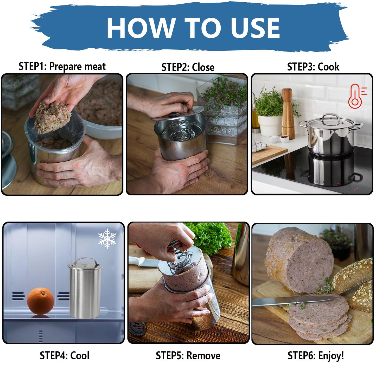 Stainless Steel Ham Maker Press Cooker for Healthy Homemade Deli Meat With Thermometer - Kitchen Bacon Pressure Cooker Boiler Pot Pan Stove