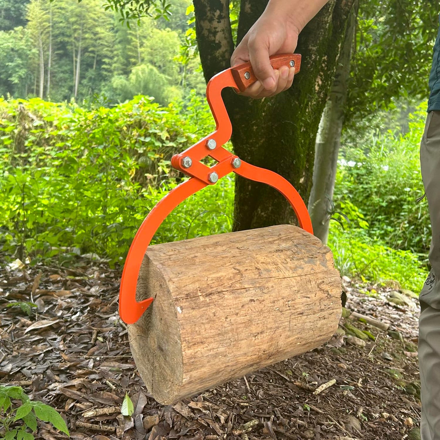 Wood Handle 2 Claw Skidding Tongs Non-Slip Grip, Log Lifting, Handling, Dragging & Carrying Tool (18 in)