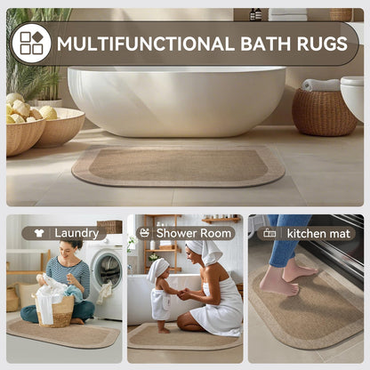 Bathroom Rugs Mat 20x31, Ultra Thin Non Slip Bath Mats for Bathtub Quick Dry Absorbent Rubber Bathroom Mat Fit Under Door, Washable Half Round Bath Rugs, Beige Brown