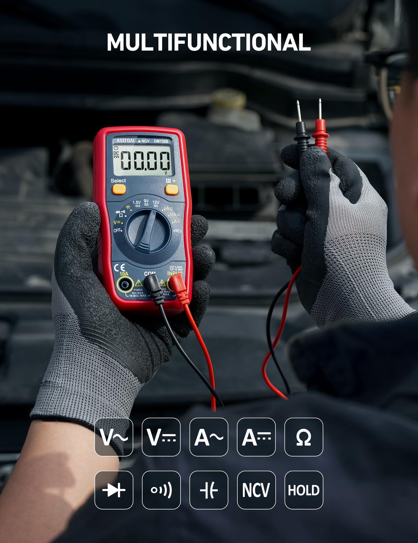 AstroAI Digital Multimeter 4000, Auto Range NCV Detector, Multimeter Tester with Volt Amp Ohm, Multi Meters Measures AC/DC Voltage, Current, Resistance, Continuity, Capacitance, Diodes and Batteries