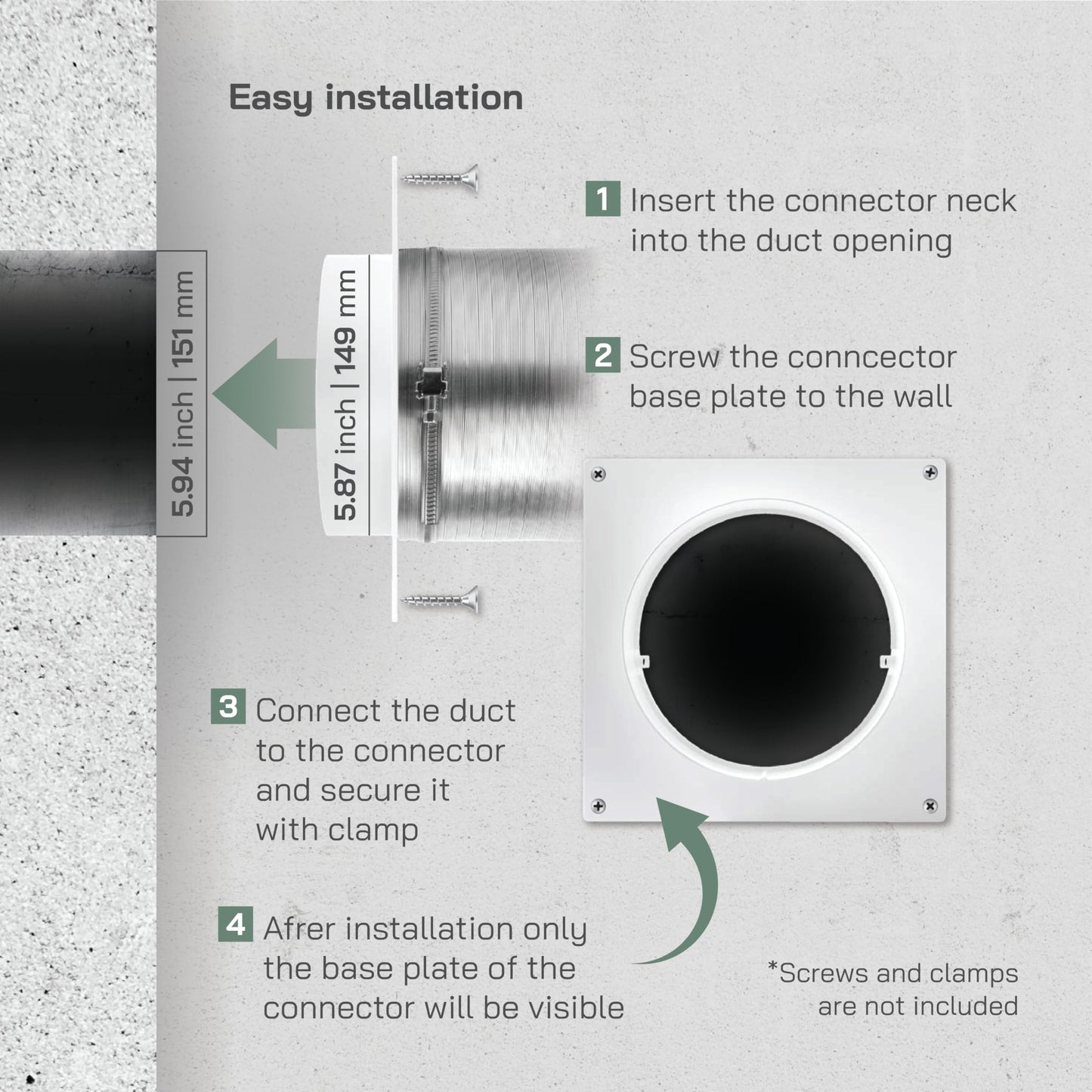 Vent Systems 6" Inch / 150 mm Round Air Vent Duct Connector Flange - White Plastic Air Supply, Exhaust Ducting Pipe Connector Plate for Dryer Vent - Cooling/Heating HVAC Ventilation System Collar