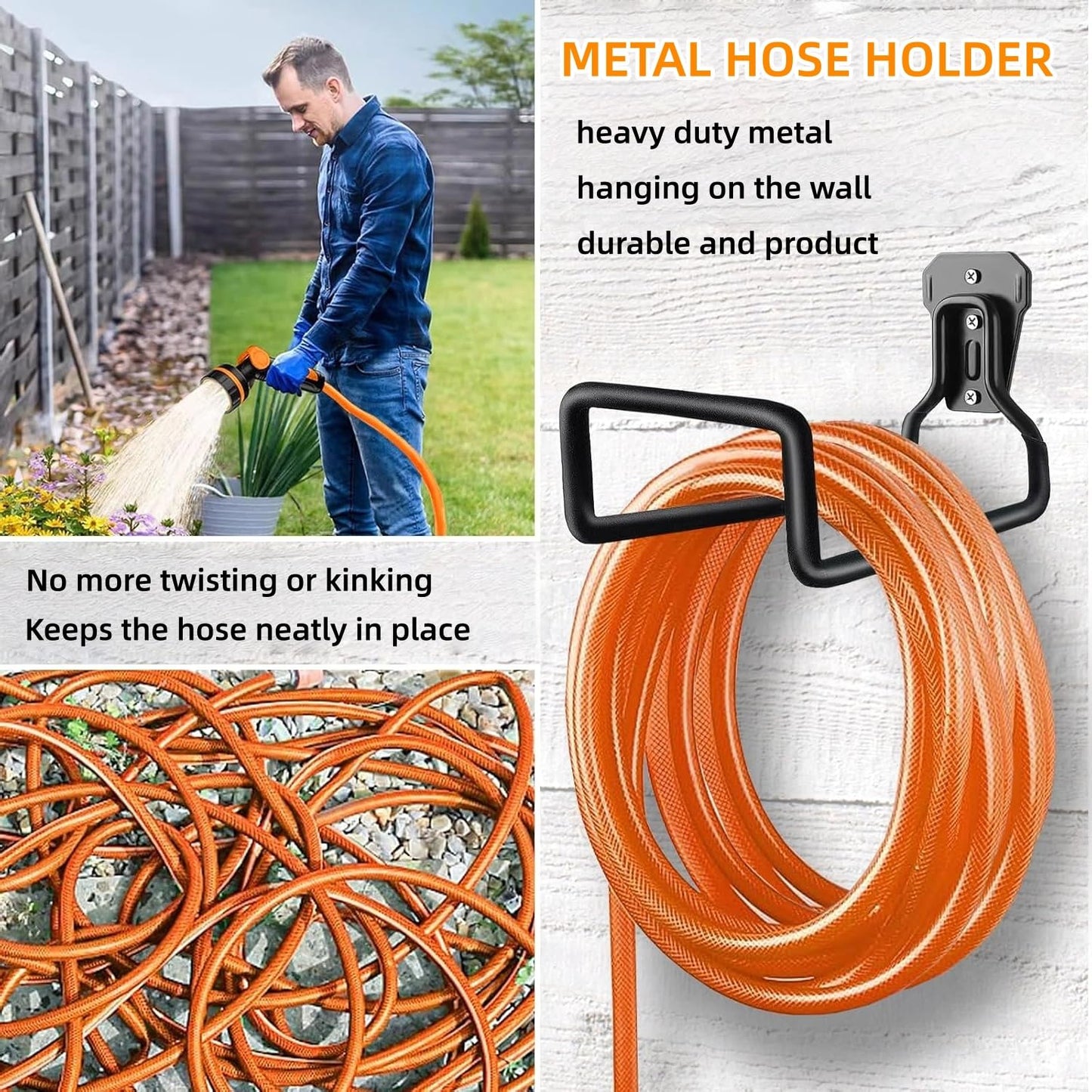 2 Pcs Metal Garden Hose Holder, Heavy Duty Hose Hanger Hose Reel Wall Mounted Water Hose Hooks for Water Hose, Extension Cords