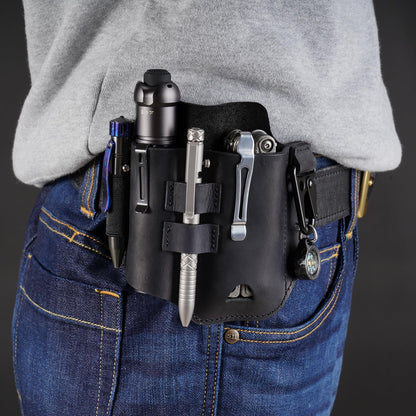 VIPERADE PJ35 Multitool Sheath for Belt, Leather EDC Pocket Organizer for Men, EDC Leather Sheath, EDC Belt Organizer, Multitool and Flashlight Holster