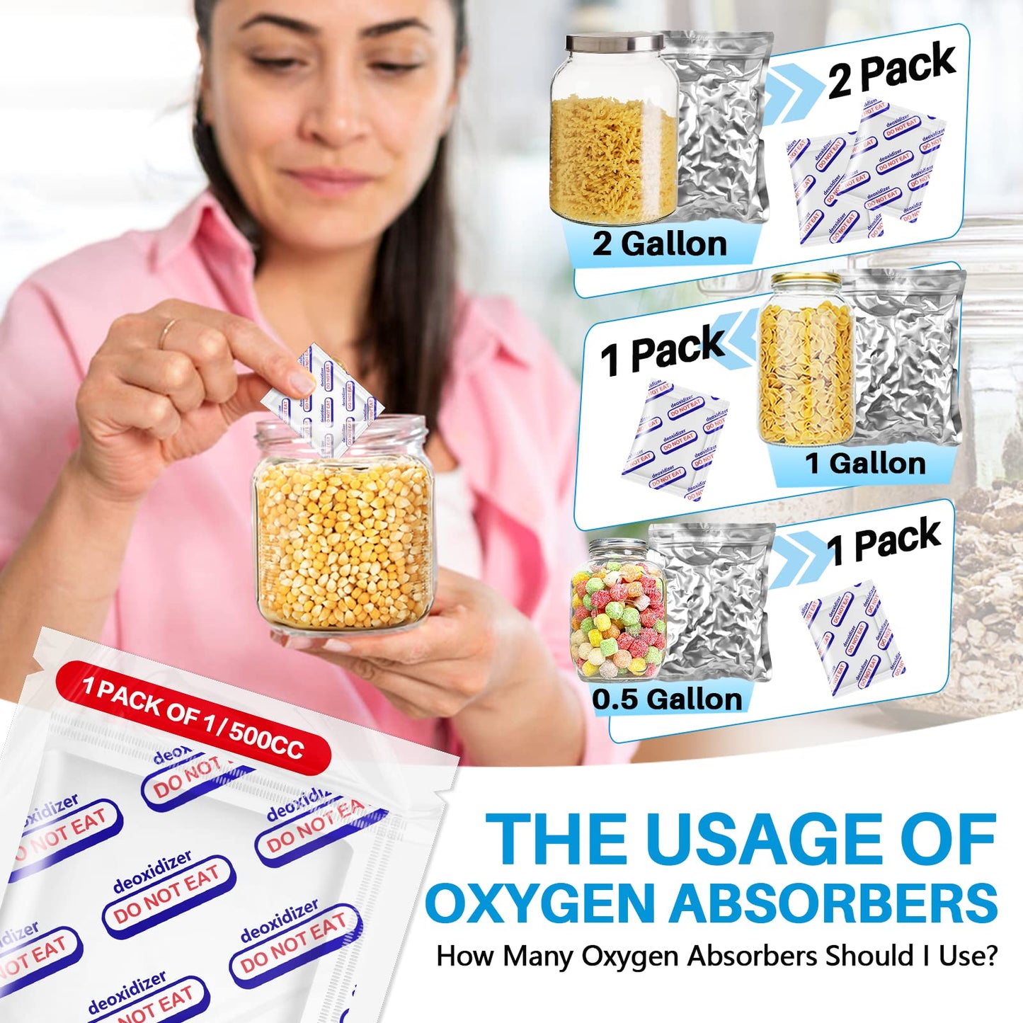 500cc Oxygen Absorber for Food Storage, Individually Wrapped Oxygen Absorbers for Long Term Food Storage, Works with Mylar Bags, Mason Jars