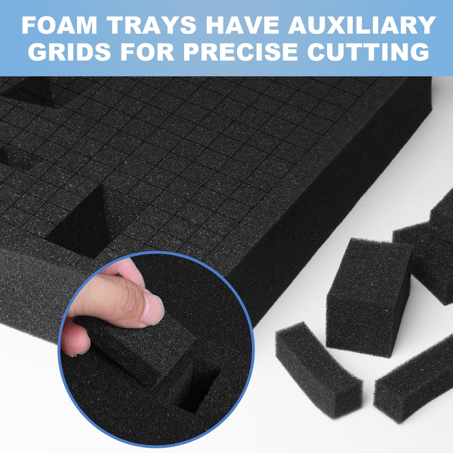 Storystore Pick Apart Foam Insert 4 PCS, 2 Size 16 Inch Length Polyurethane Pick and Pluck Foam, Pluck Pre Cube Sheet Foam with Bottom Use for Boxes Cases Padding Camera, Tool Box, Board Game Box