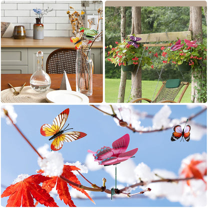 Augshy 75 PCS Butterfly Garden Decor Stakes, PVC Waterproof Gardening Art Butterfly Ornaments for Outdoor Yard Lawn Home Decoration (Luminous)
