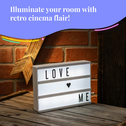 My Cinema Lightbox - The Mini Cinema Lightbox, LED Changeable Quote Sign To Create Personalized Messages, with 100 Letters, Numbers, & Symbols, USB or Battery Powered, A5 White