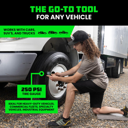 Rhino USA Digital Tire Pressure Gauge (0-250 PSI) - Professional ANSI B40.7 Accurate, Easy Read Glow Dial, Premium Braided Hose - Heavy Duty Air Guage for Truck Tires, Cars, Semi, RV & More!