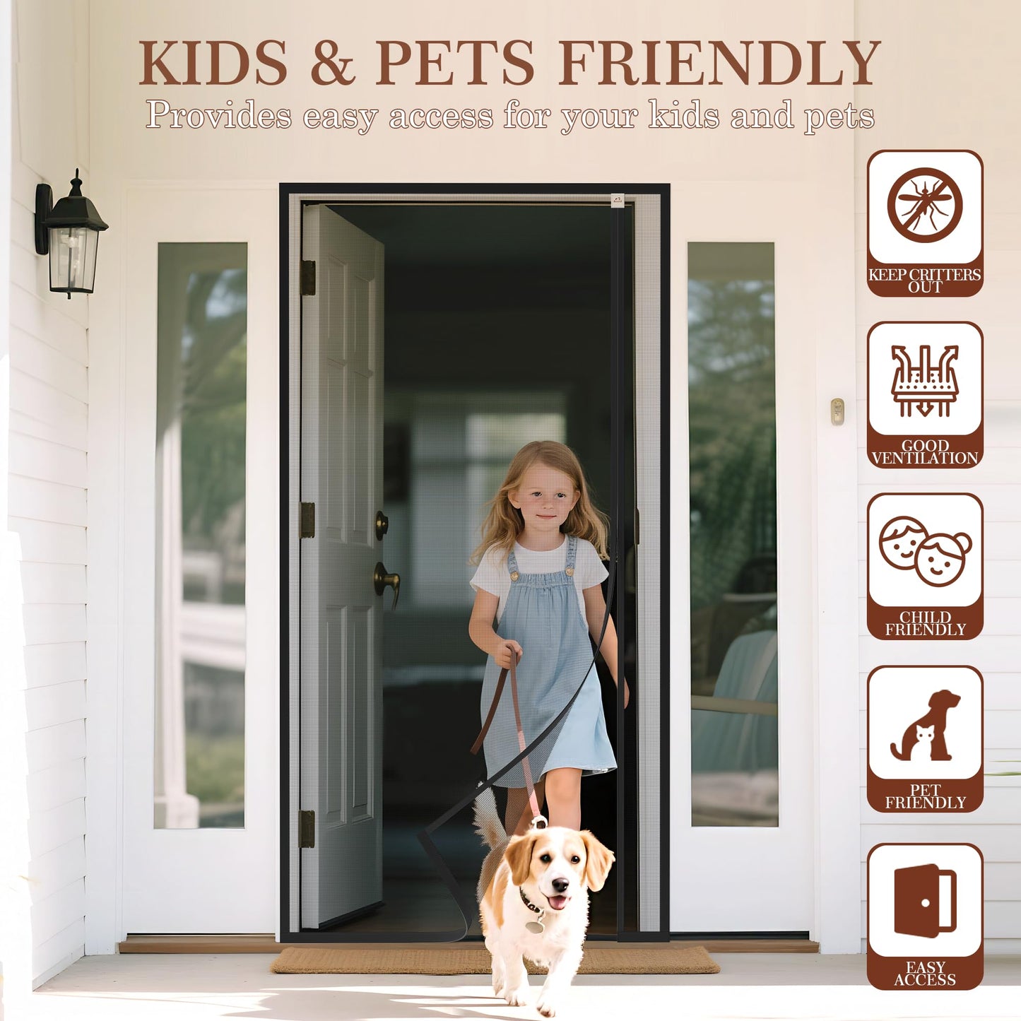 Yotache Magnetic Screen Door, Reversible Left Right Side Opening Fits Door Size 32 x 80, Heavy Duty Polyester Mesh with Self-Closing for Sliding & Patio, Pet & Kid Friendly