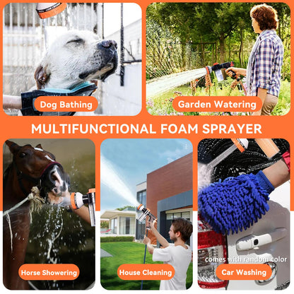 Upgrade Dog Washing Hose Attachment 10 Sprayer Pattern Outdoor, Garden Hose Nozzle with Soap Dispenser for Car Washing, Dog Shower Attachment with Brush for Pet Bathing, Pet Shampoo Hose Foam Sprayer