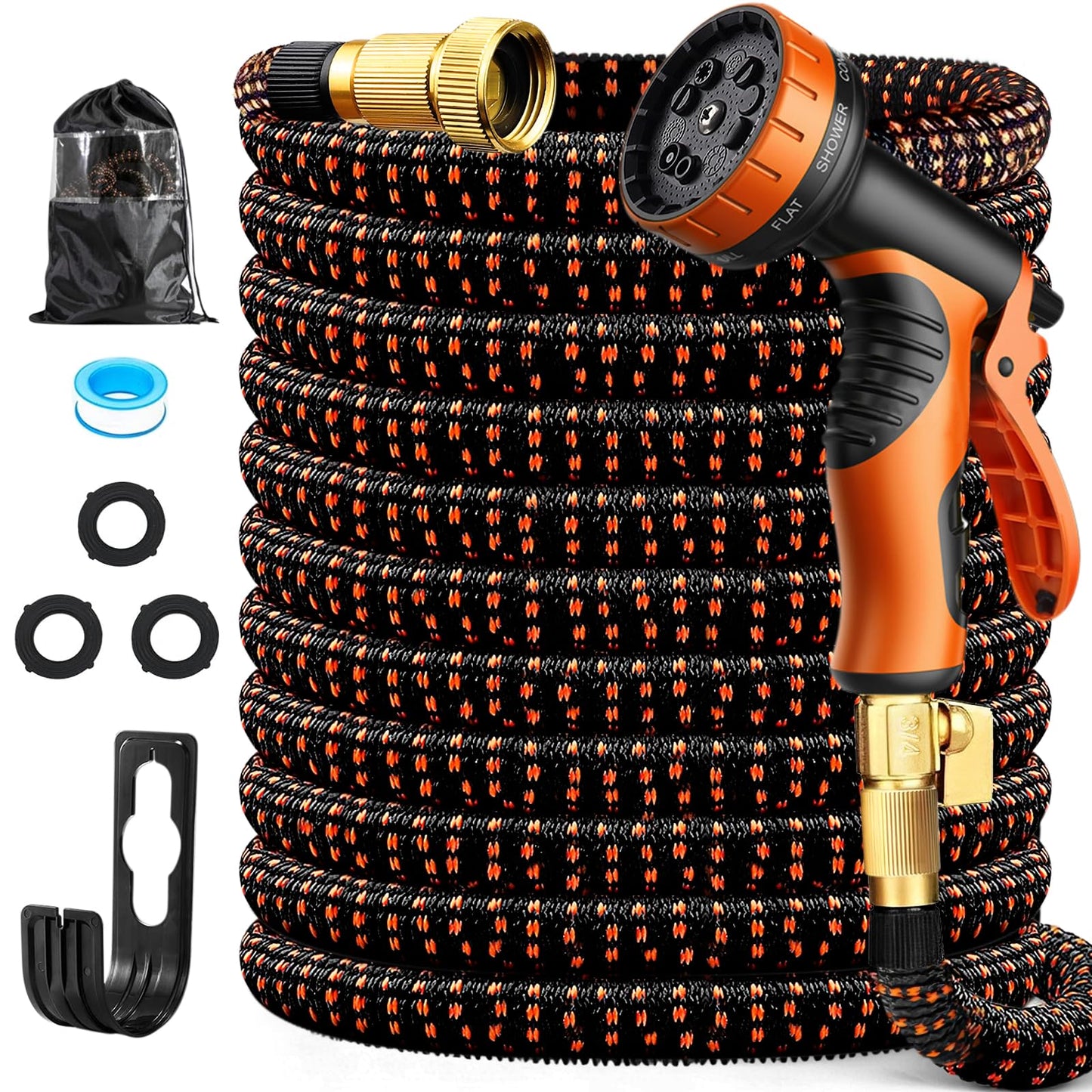50FT Expandable Garden Hose with 10 Function Spray Nozzle,Flexible Lightweight Water Hose with 3/4”Solid Brass Fittings, Durable 4-Layers Latex,Expanding Retractable Gardening Pipe for Outdoor