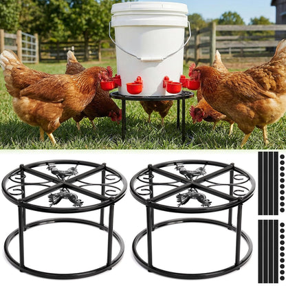 Cedilis 2 Pack Chicken Feeder Stand, Heavy Duty Iron Stand for Chicken Coop Poultry Feeder and Waterer Buckets Indoor Outdoor, Black