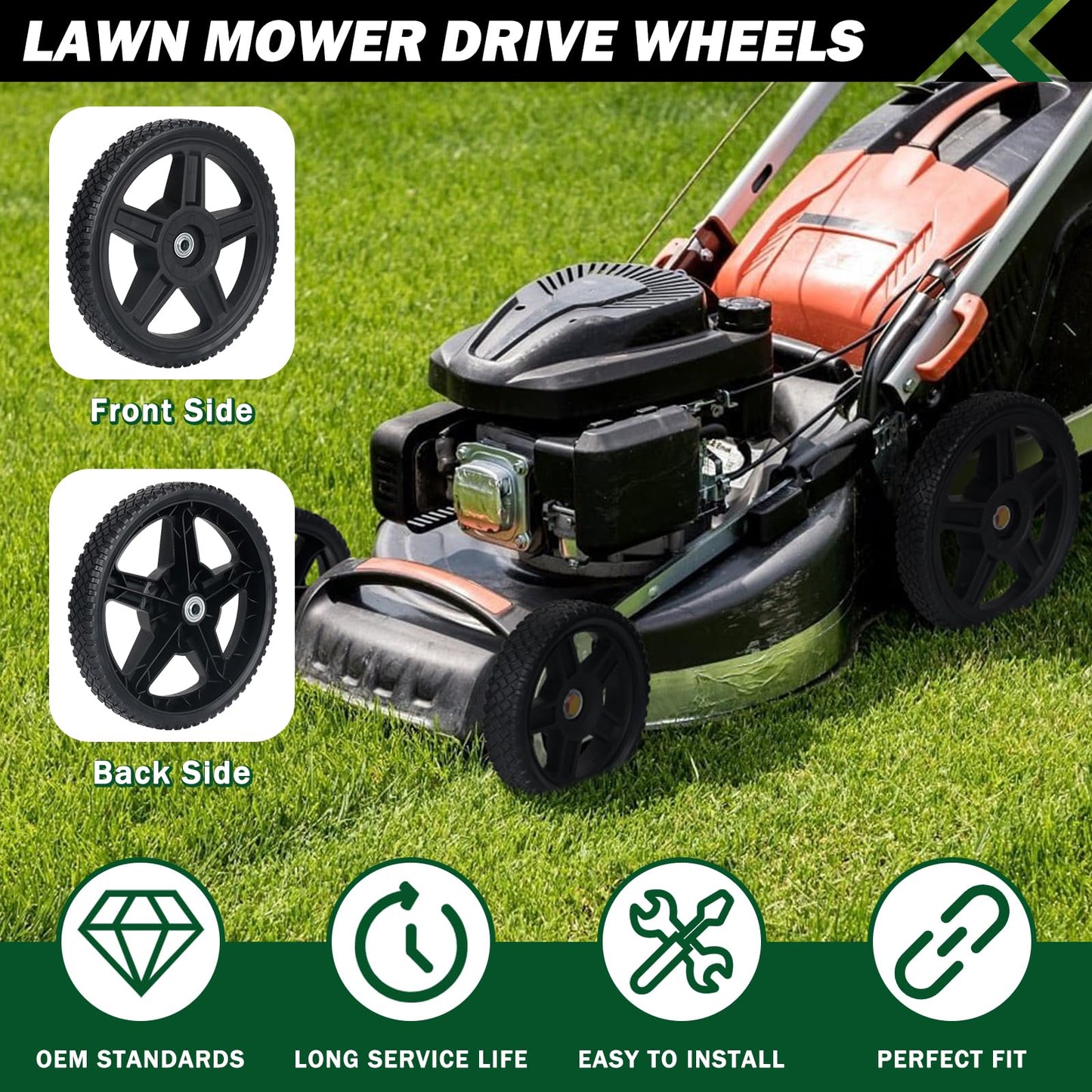 CheeMuii 8 Inch Lawn Mower Wheels 2 Pack 8" Push Lawn Mower Wheels with Bolts and Lock Nuts Kit Fit for Most Standard push Lawn Mowers/Generator/Garden Tiller/Handtruck