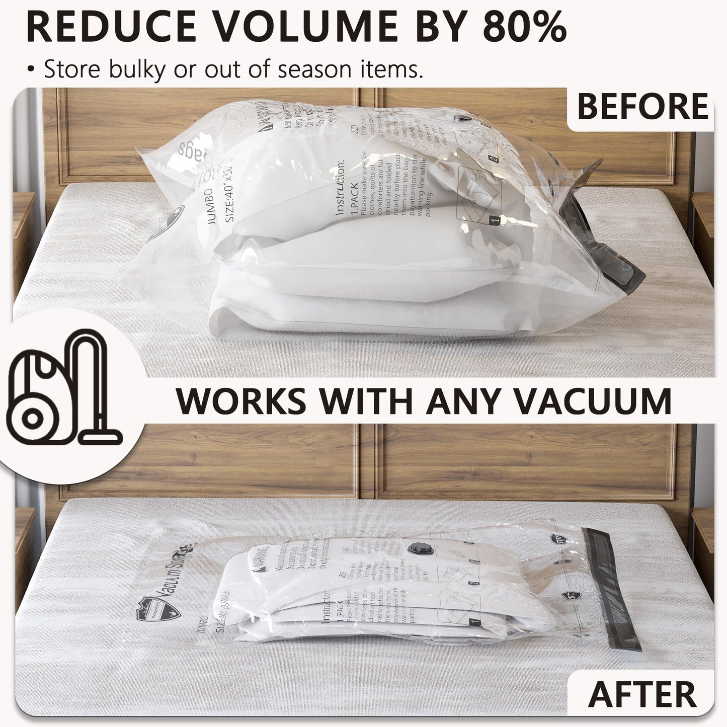 Vacuum Storage Bags 8 Jumbo, Space Saver Bags with Travel Hand Pump, Compression Airtight Sealer Bags for Clothes, Bedding, Pillows, Comforters, Blankets