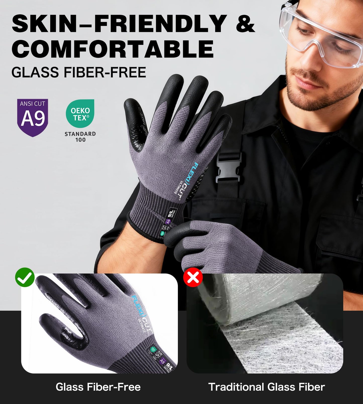 JDL ANSI A9 Cut Resistant Work Gloves, Highest Level Extreme Protection, Cutting Gloves with Reinforced Thumb, Non Slip, Breathable, Durable, Touch-screen, Black, Large