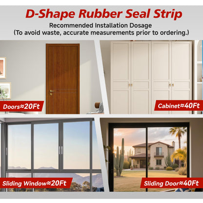T-Language D-Shaped Silicone Weather Stripping Self-Adhesive Door & Window Seal Strip | Waterproof, Durable Gasket for Doors, Windows, Frames(9mm W × 6mm T) 12M