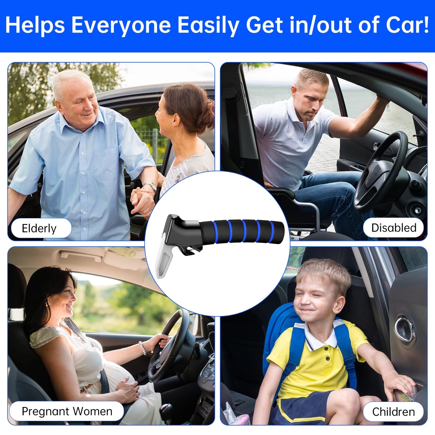 Car Door Handle Assist for Elderly: Non-Slip Grip and Sturdy Support - Fits Most Vehicles to Easily Get in and Out of Car - Helpful for Seniors Handicapped Pregnant Women Children 2Packs
