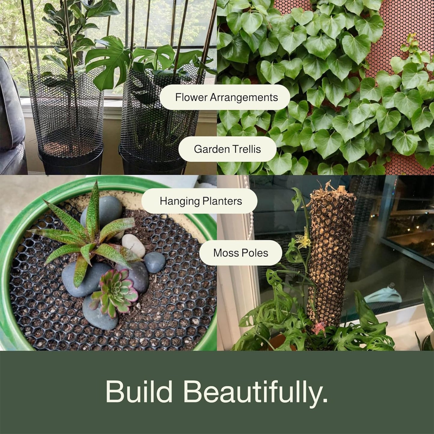 Plastic Chicken Wire Mesh Fence Roll - BEFYUS 15.7IN x 16.4FT Garden Fencing Animal Barrier with Zip Tie，Temporary Use Poultry Wires Netting for Pet,Dogs,Deer Rabbit (Black)