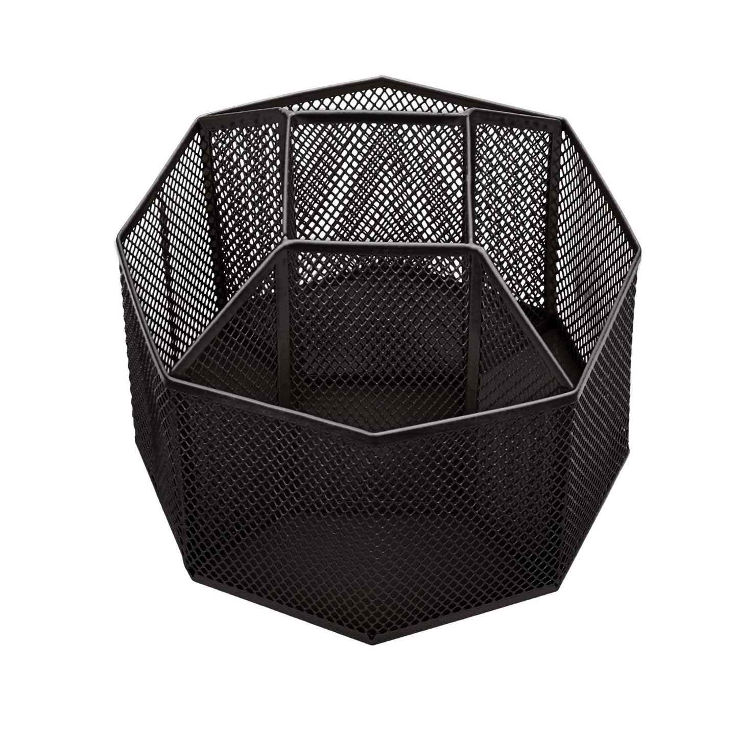 Annova Mesh Desk Organizer Rotate with 5 Compartments Spinning Tidy Candy/Pen Holder Office, Art Supply, Storage, Classroom, Home (Black)