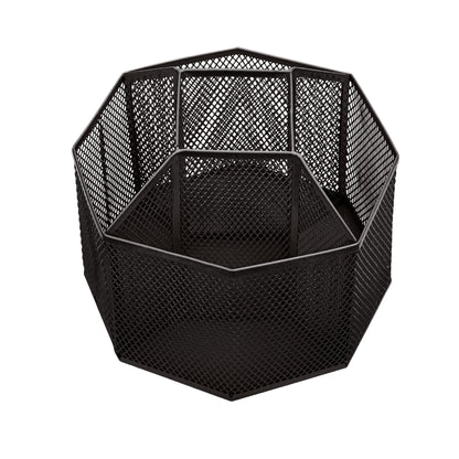 Annova Mesh Desk Organizer Rotate with 5 Compartments Spinning Tidy Candy/Pen Holder Office, Art Supply, Storage, Classroom, Home (Black)
