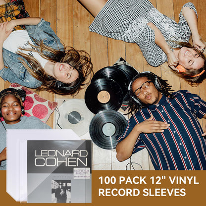 Supkiir 100 Vinyl Record Sleeves for 12" Record, 4 Mils Clear Outer Vinyl Sleeves LP Album Covers, Plastic Protective Inner Album Cover