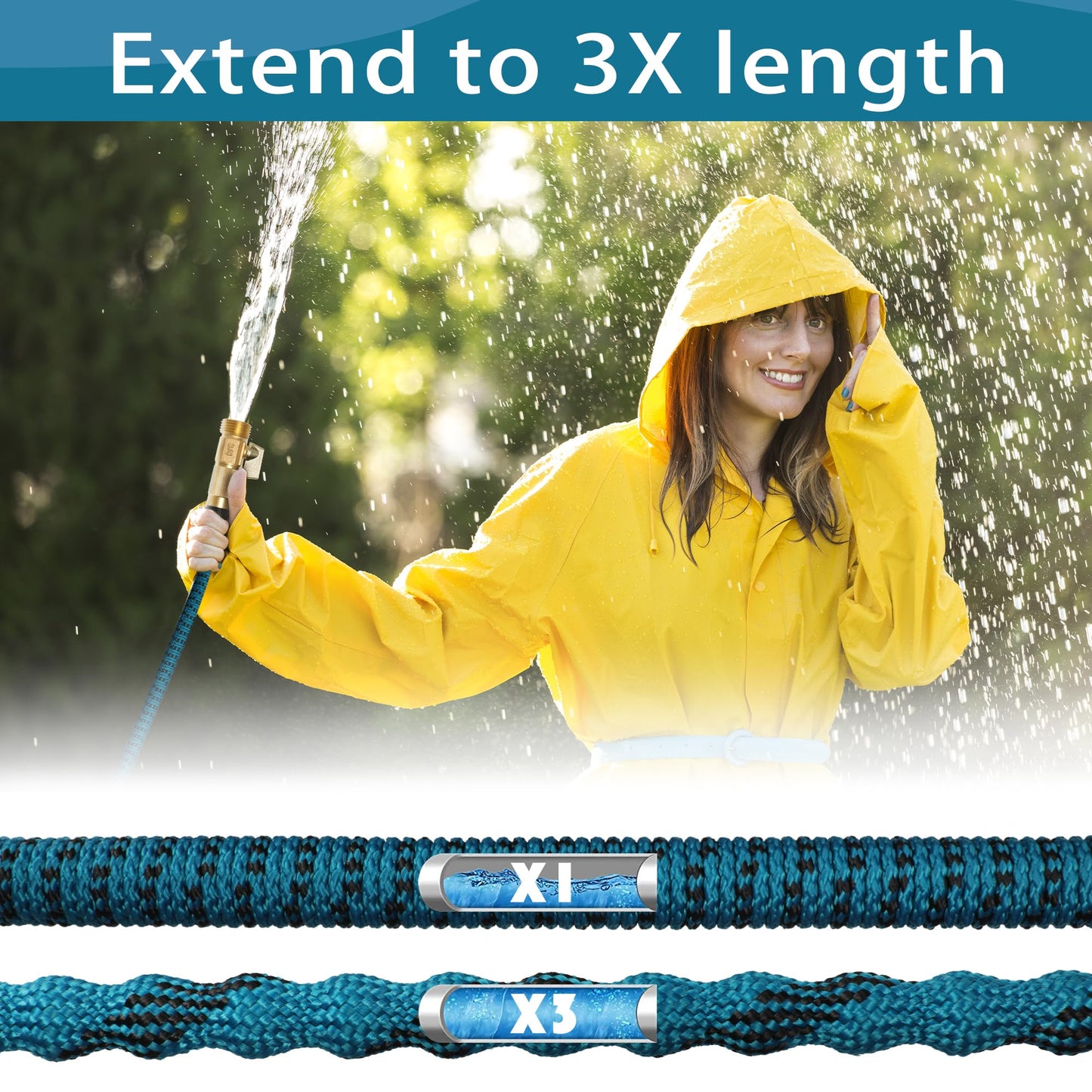 50 FT Garden Hose – 2026 Upgarded Expandable Garden Hose w/10 Pattern Spray Nozzle, 650psi Brass 3/4” Fittings – Lightweight, Durable, Kink-Free, Retractable Water Hoses for Gardening(Blue Black)