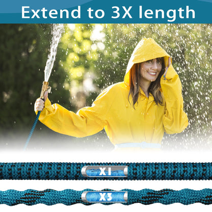 50 FT Garden Hose – 2026 Upgarded Expandable Garden Hose w/10 Pattern Spray Nozzle, 650psi Brass 3/4” Fittings – Lightweight, Durable, Kink-Free, Retractable Water Hoses for Gardening(Blue Black)