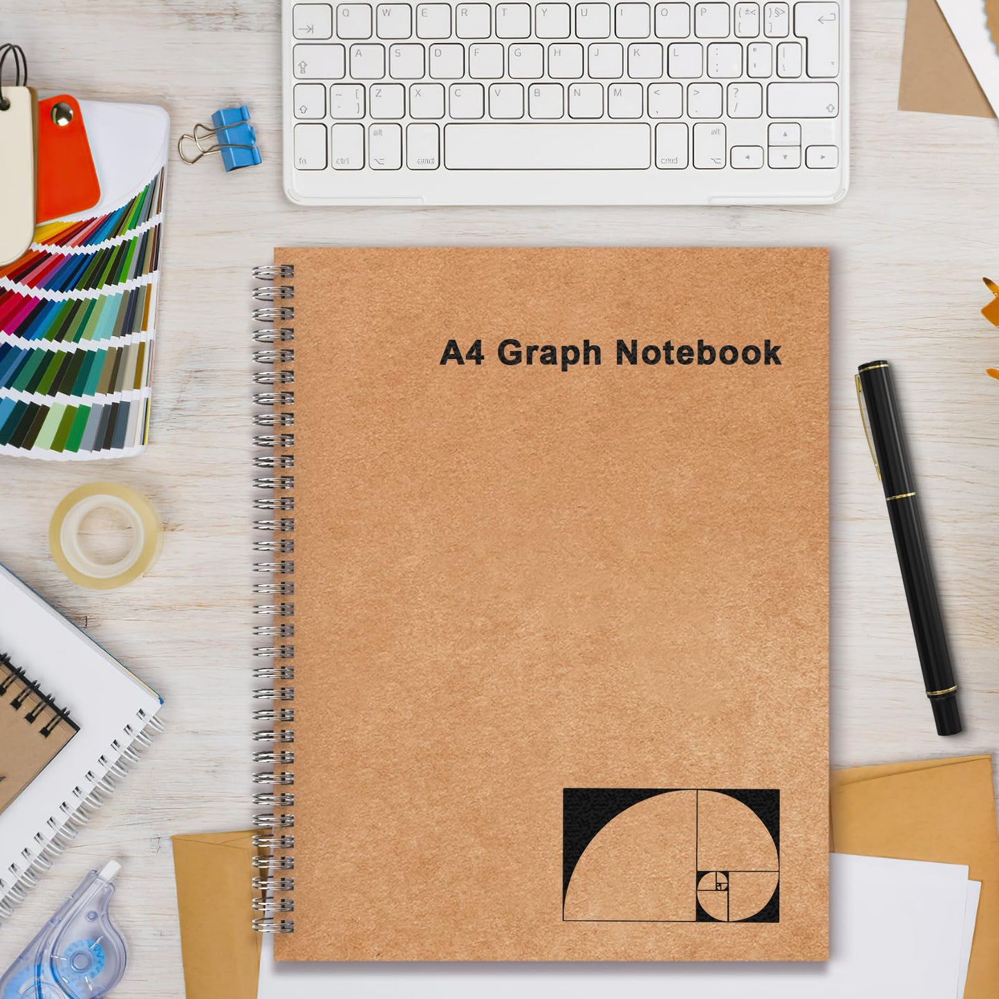 A4 Graph Paper Notebook, 2 Pack Large Spiral Grid Notebook, 200 Pages 100gsm Thick 5mm Square Paper Quad Notebook for Engineering, Math, Taking Notes, Drawing and More - Kraft Brown Cover, 8.5" x 11"
