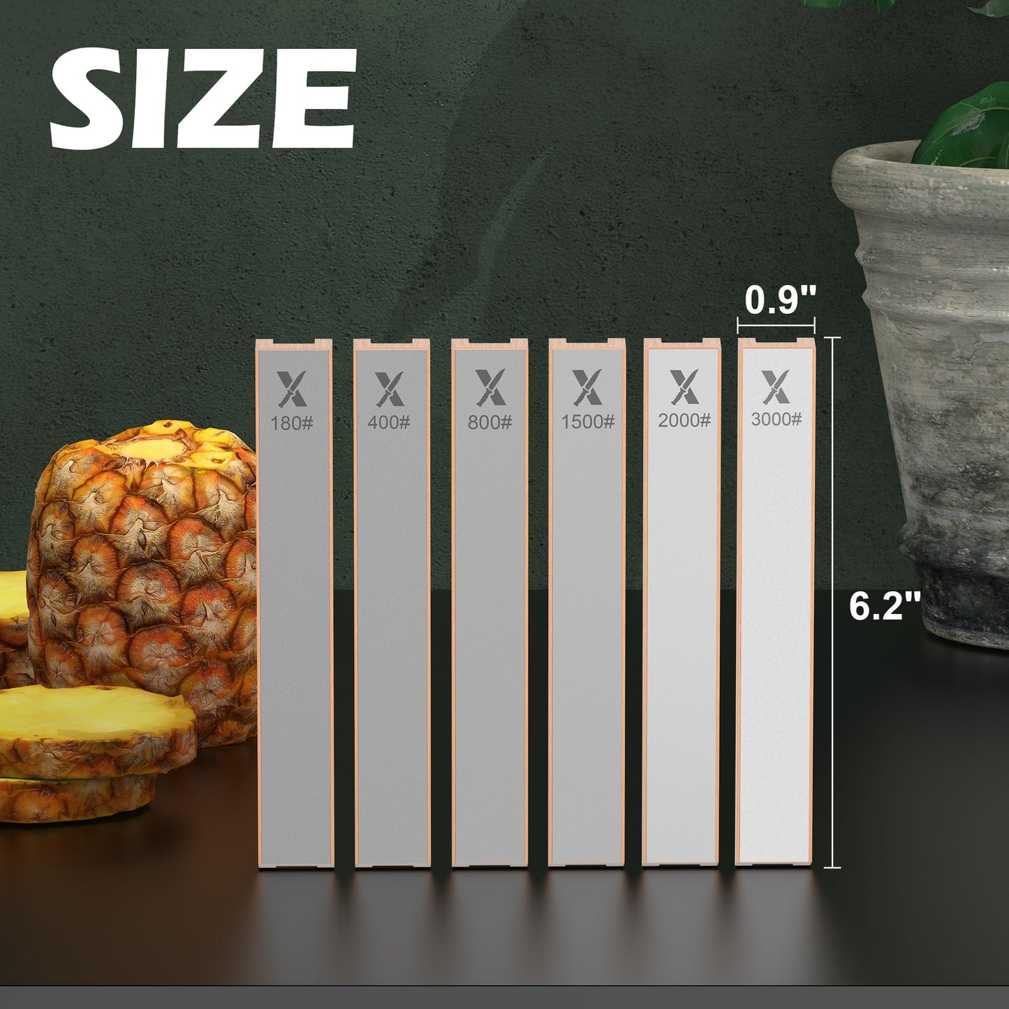 XARILK 6 PCS Diamond Knife Sharpening Stones Set with Aluminum Base 6.2×0.9", Diamond Plates Kit for XARILK Type Sharpeners System, 180# 400# 800# 1500# 2000# 3000# Grit